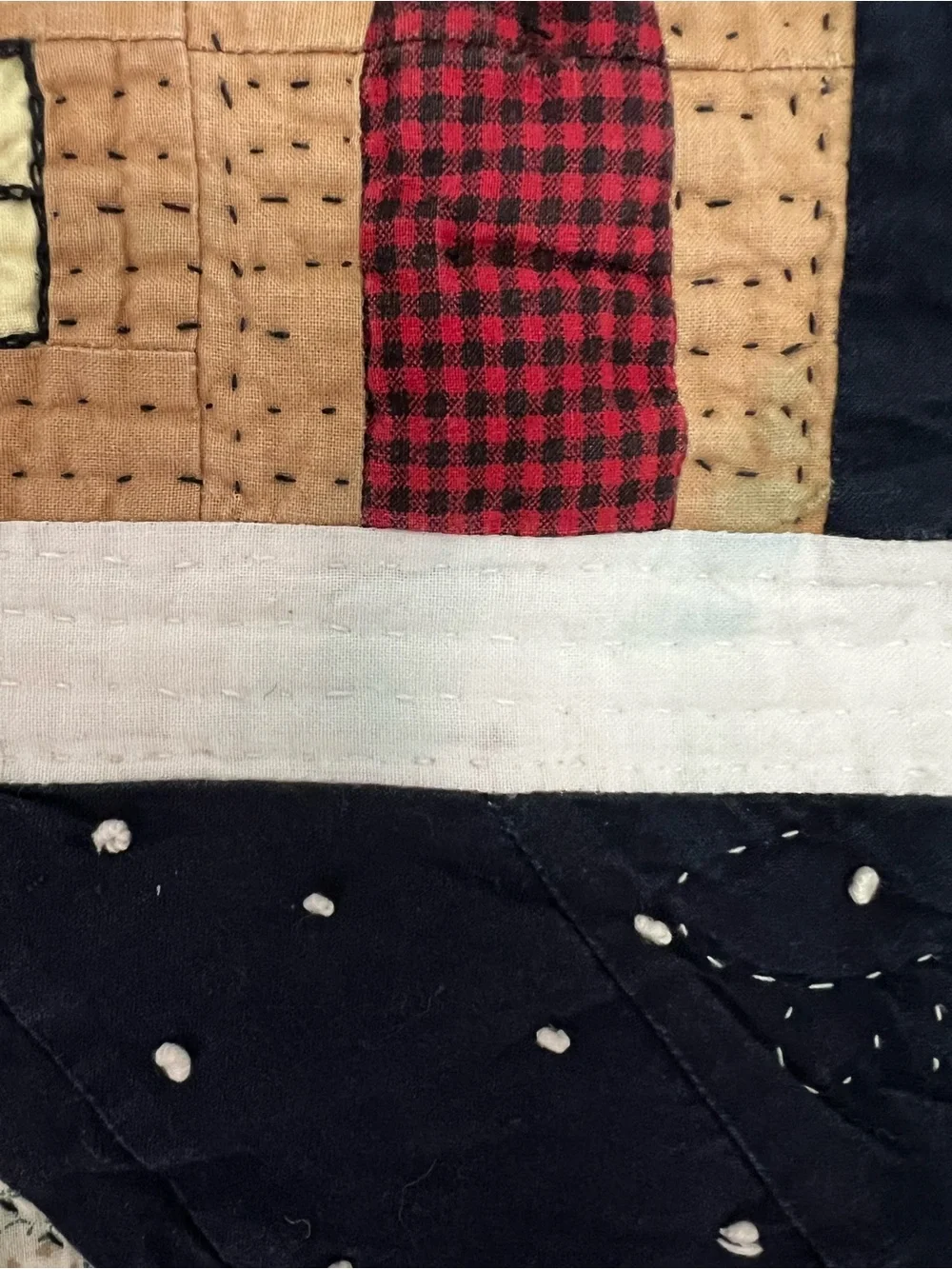 Hand Sewn Country Cabin Holiday Throw Quilt in Green, Red, Cream